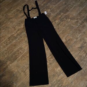 Anthro Black Women's Suspender Trousers. Size 6t. NWT. Satin stripe on side.